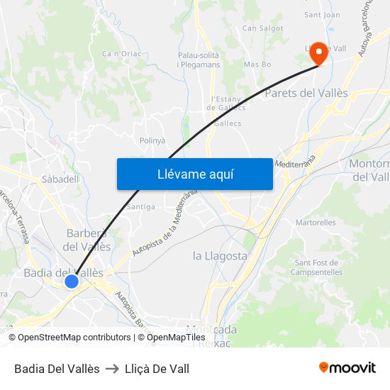 Badia Del Vallès to Lliçà De Vall map