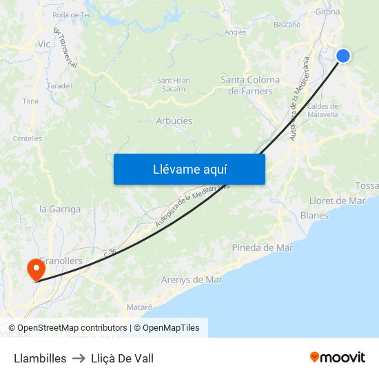 Llambilles to Lliçà De Vall map