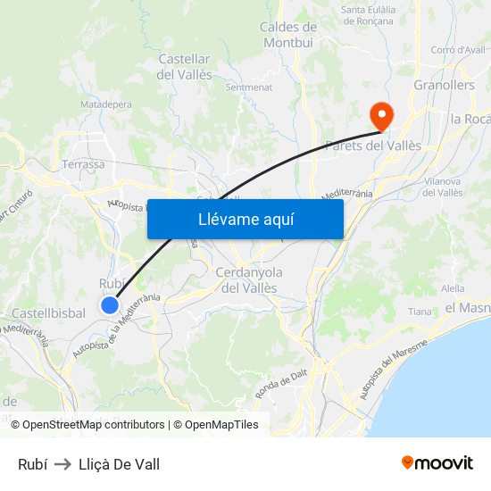 Rubí to Lliçà De Vall map