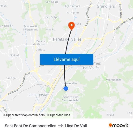 Sant Fost De Campsentelles to Lliçà De Vall map