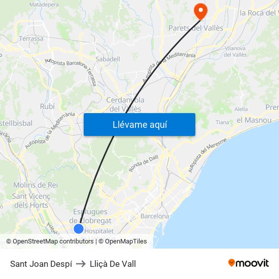 Sant Joan Despí to Lliçà De Vall map