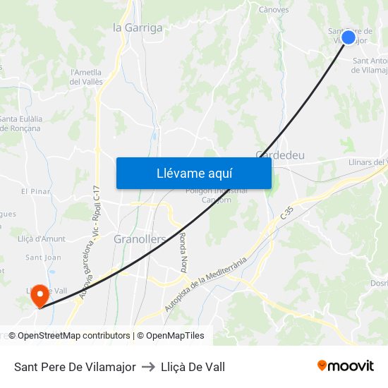 Sant Pere De Vilamajor to Lliçà De Vall map