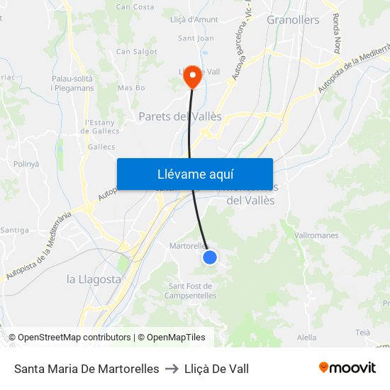 Santa Maria De Martorelles to Lliçà De Vall map
