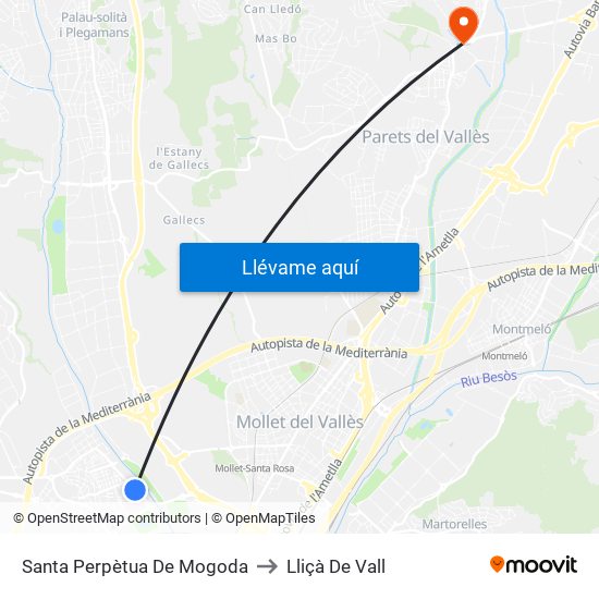 Santa Perpètua De Mogoda to Lliçà De Vall map