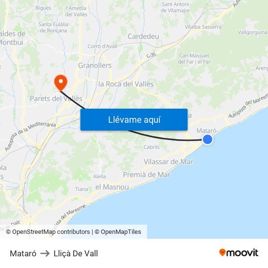 Mataró to Lliçà De Vall map