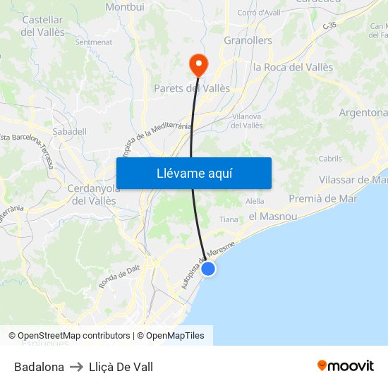 Badalona to Lliçà De Vall map