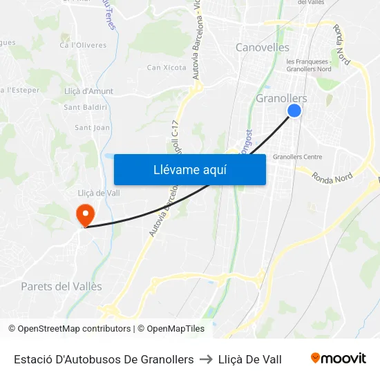 Estació D'Autobusos De Granollers to Lliçà De Vall map