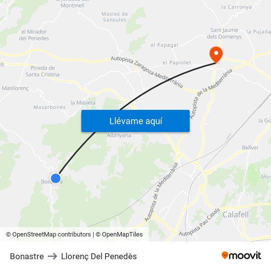 Bonastre to Llorenç Del Penedès map