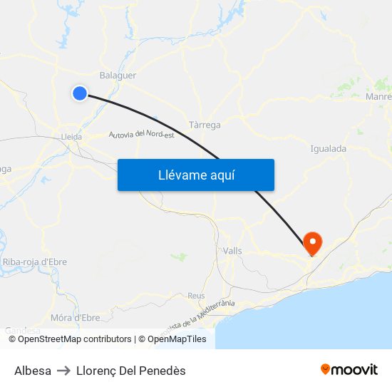 Albesa to Llorenç Del Penedès map