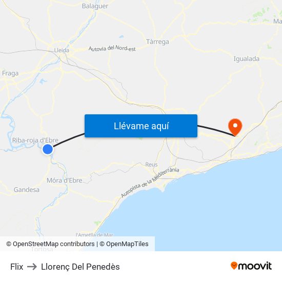 Flix to Llorenç Del Penedès map