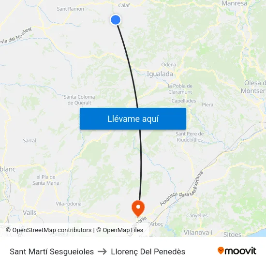 Sant Martí Sesgueioles to Llorenç Del Penedès map