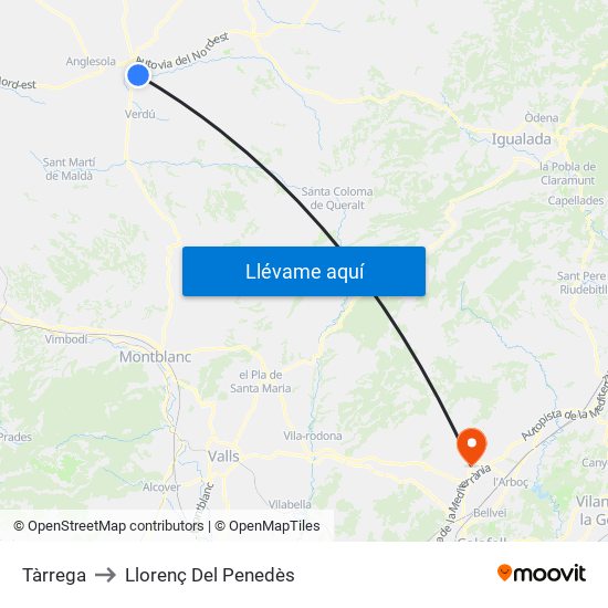 Tàrrega to Llorenç Del Penedès map