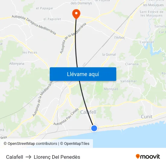 Calafell to Llorenç Del Penedès map
