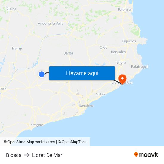 Biosca to Lloret De Mar map