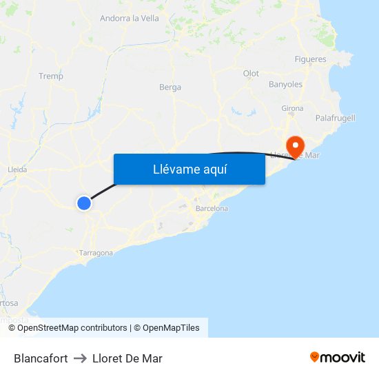 Blancafort to Lloret De Mar map