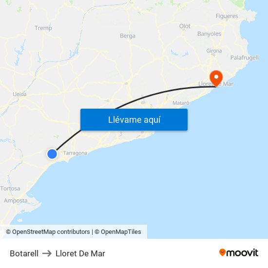 Botarell to Lloret De Mar map