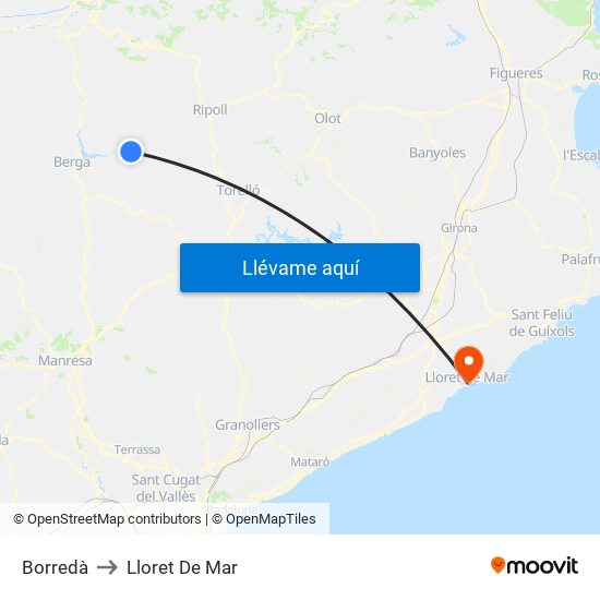 Borredà to Lloret De Mar map
