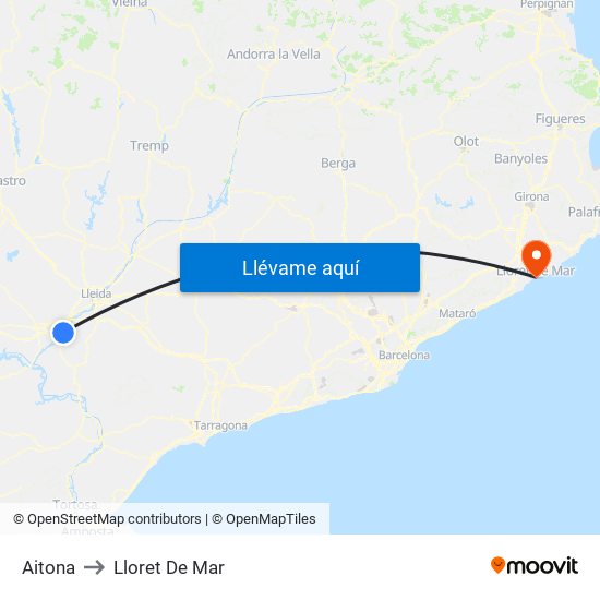 Aitona to Lloret De Mar map