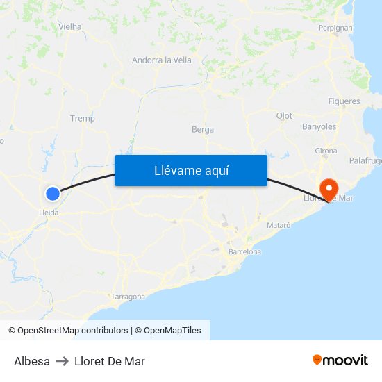 Albesa to Lloret De Mar map