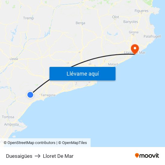 Duesaigües to Lloret De Mar map