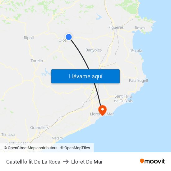Castellfollit De La Roca to Lloret De Mar map