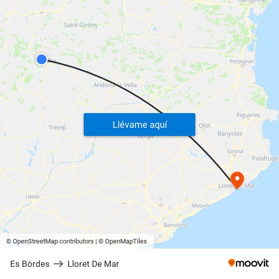 Es Bòrdes to Lloret De Mar map