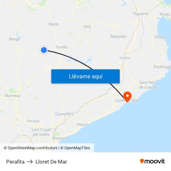 Perafita to Lloret De Mar map