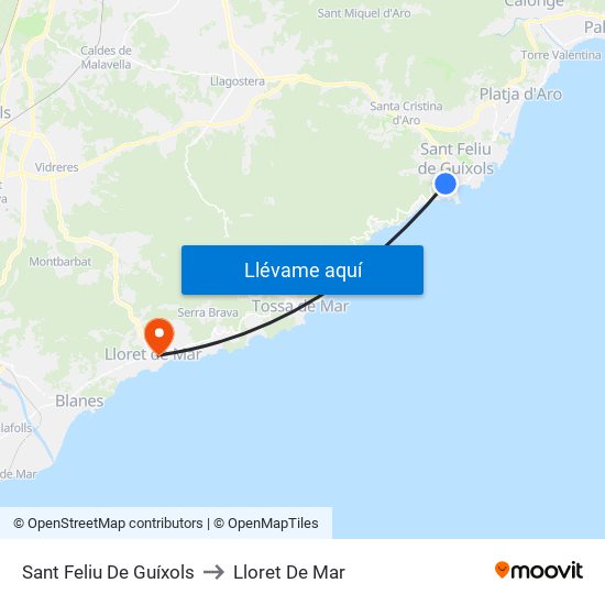 Sant Feliu De Guíxols to Lloret De Mar map