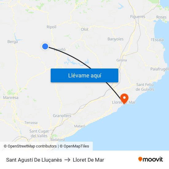 Sant Agustí De Lluçanès to Lloret De Mar map