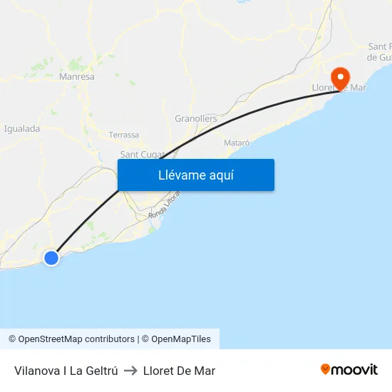 Vilanova I La Geltrú to Lloret De Mar map