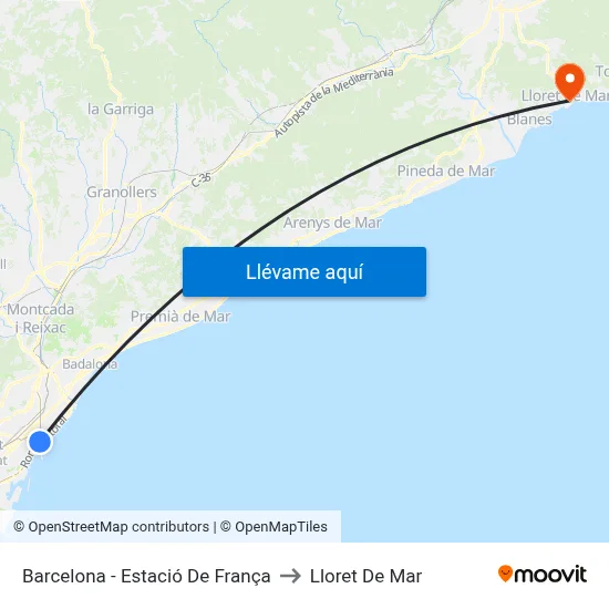Barcelona - Estació De França to Lloret De Mar map