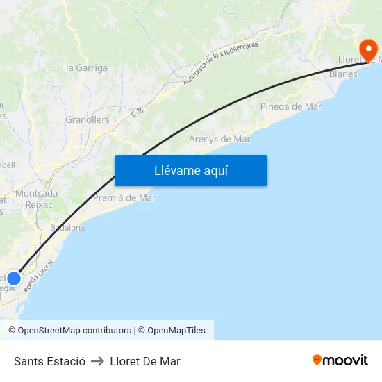 Sants Estació to Lloret De Mar map