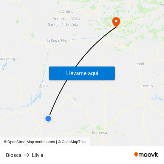Biosca to Llívia map