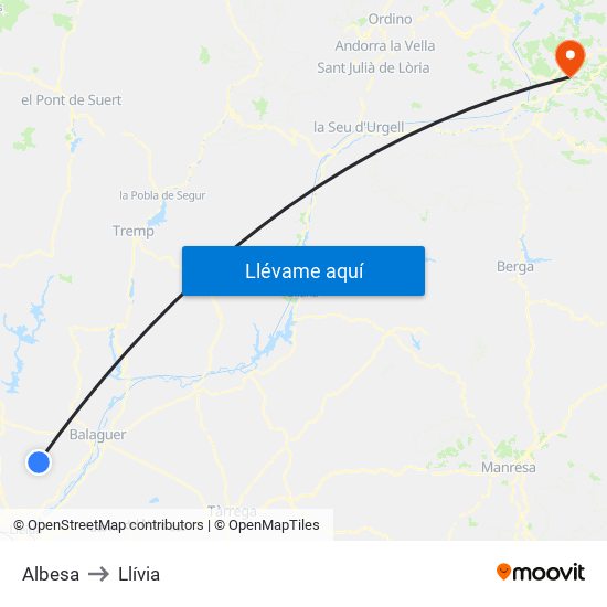 Albesa to Llívia map