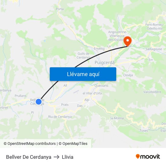 Bellver De Cerdanya to Llívia map