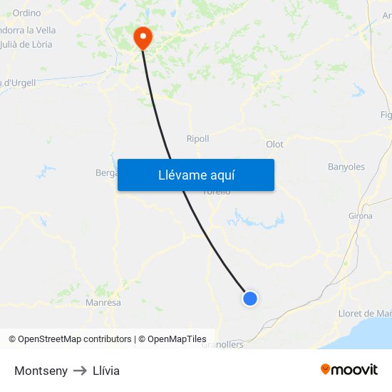 Montseny to Llívia map