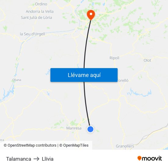 Talamanca to Llívia map