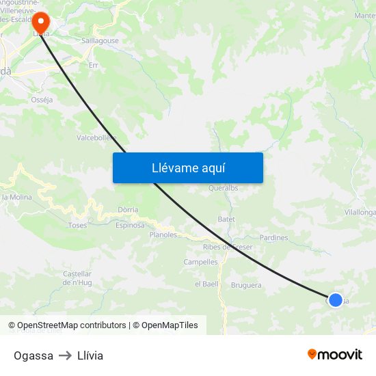 Ogassa to Llívia map