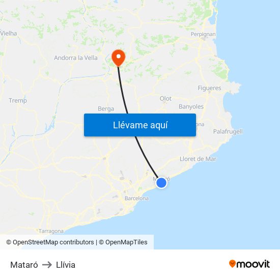 Mataró to Llívia map