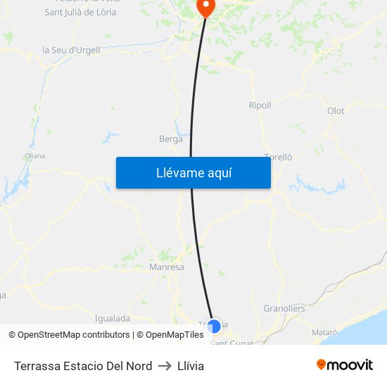 Terrassa Estacio Del Nord to Llívia map