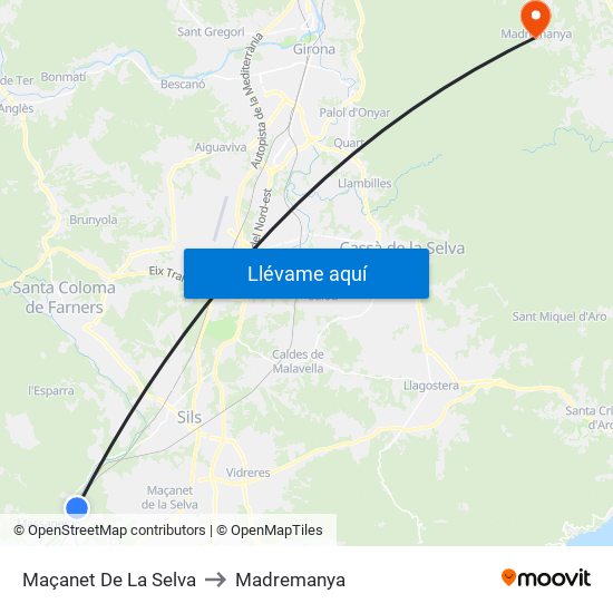 Maçanet De La Selva to Madremanya map