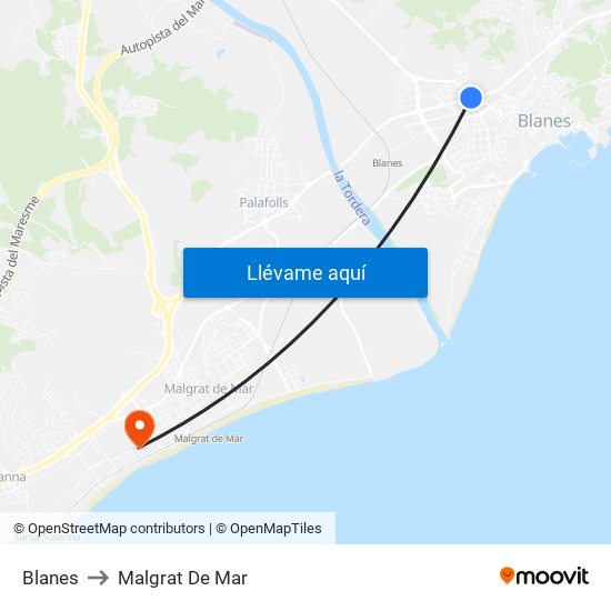 Blanes to Malgrat De Mar map