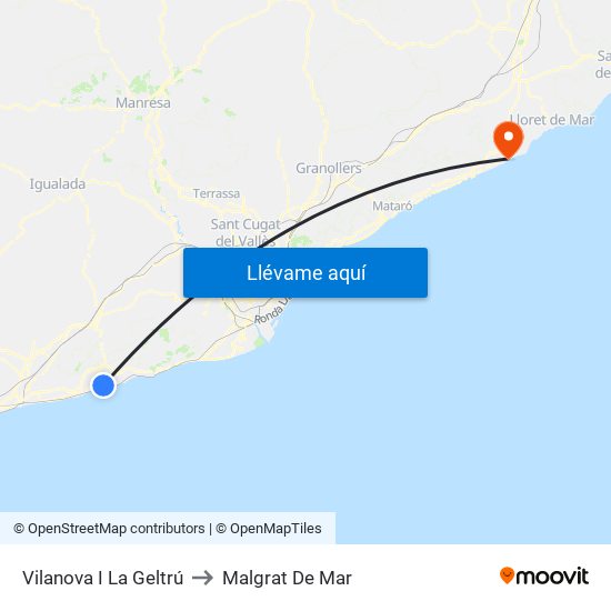 Vilanova I La Geltrú to Malgrat De Mar map