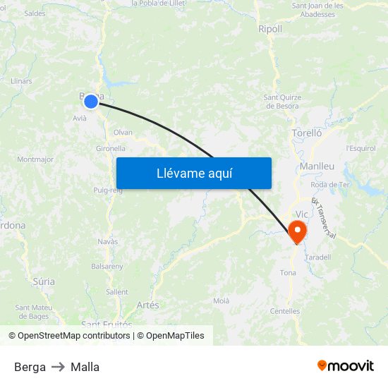 Berga to Malla map