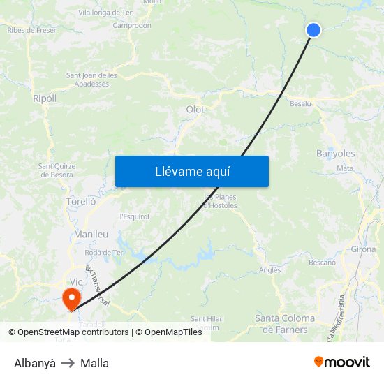 Albanyà to Malla map