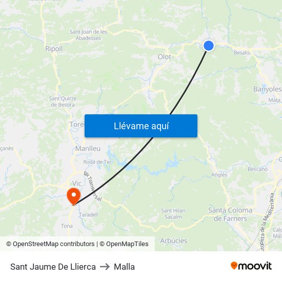 Sant Jaume De Llierca to Malla map