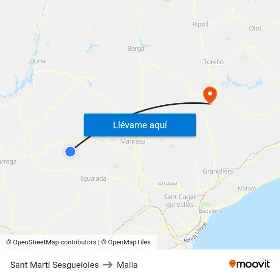 Sant Martí Sesgueioles to Malla map