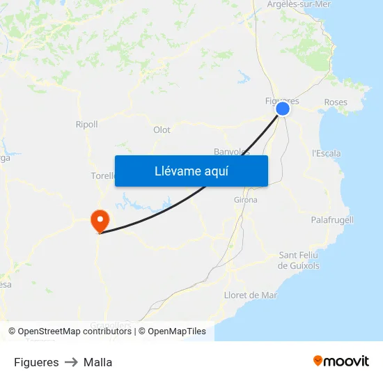 Figueres to Malla map