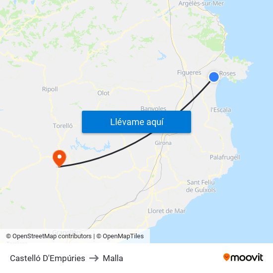 Castelló D'Empúries to Malla map