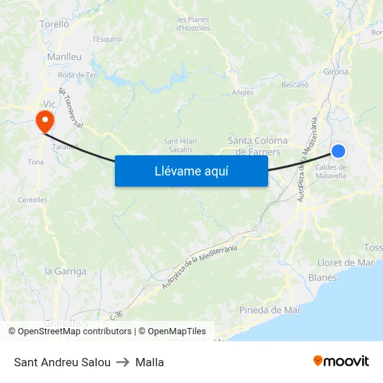 Sant Andreu Salou to Malla map